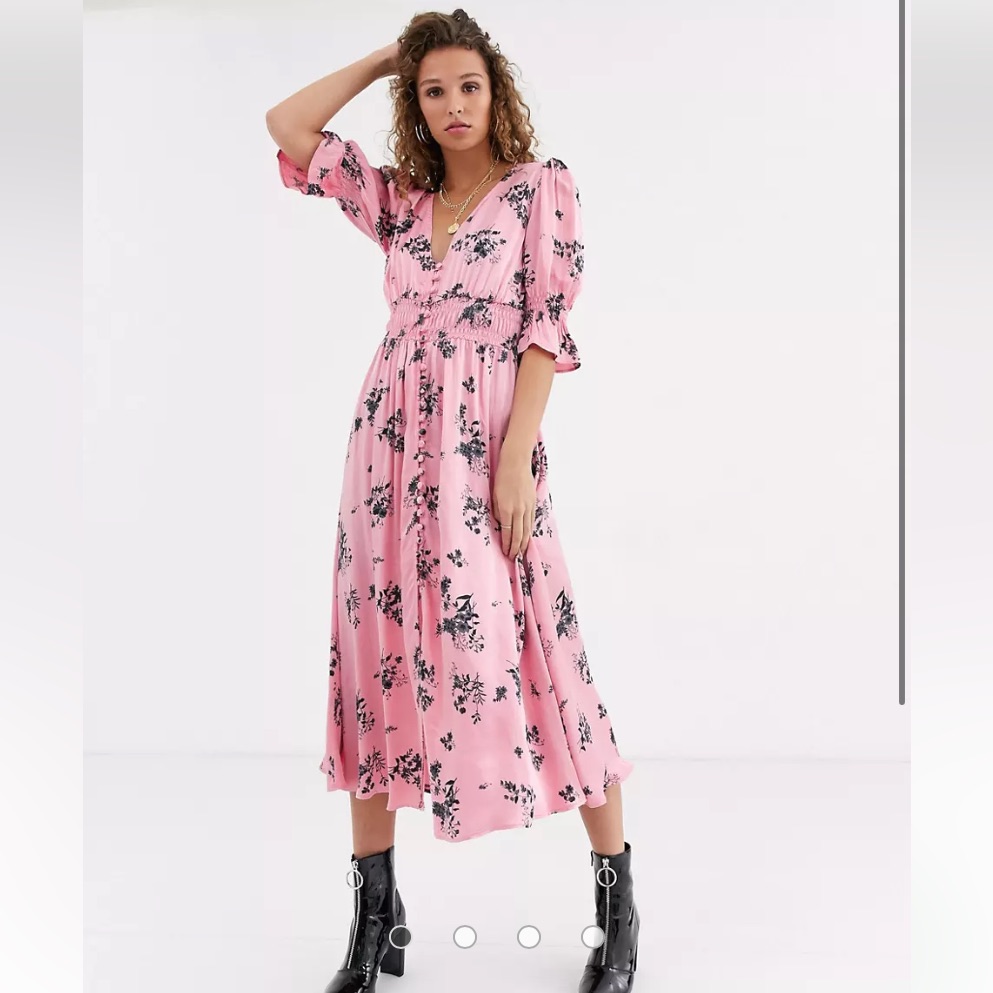 Ghost London Anna Floral Printed Satin Midi Plunge Dress Women’s Xs Like New